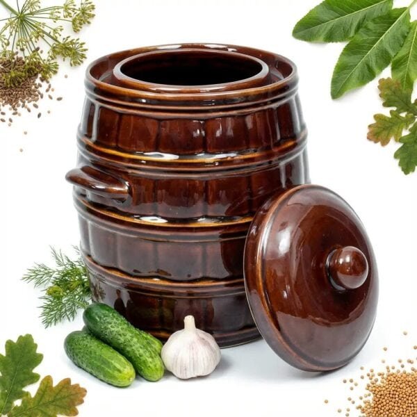 BECZKA CERAMICZNA Z POKRYWĄ 16L NATURALNA DO KISZENIA OGÓRKÓW KAPUSTY