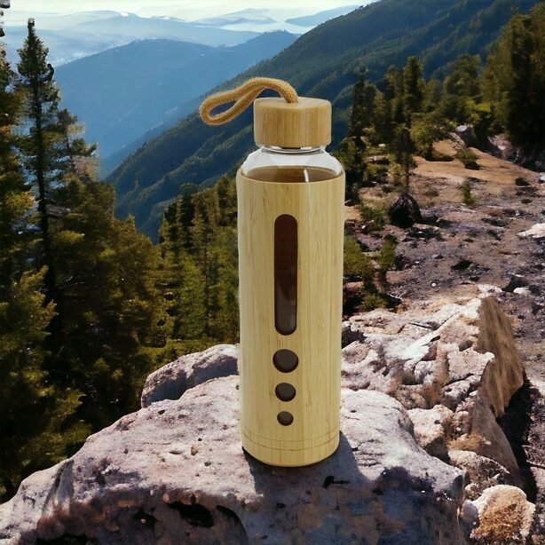 BIDON BUTELKA SZKLANA EKO SZCZELNA NA WODĘ NAPÓJ BAMBUSOWE ETUI 550 ml