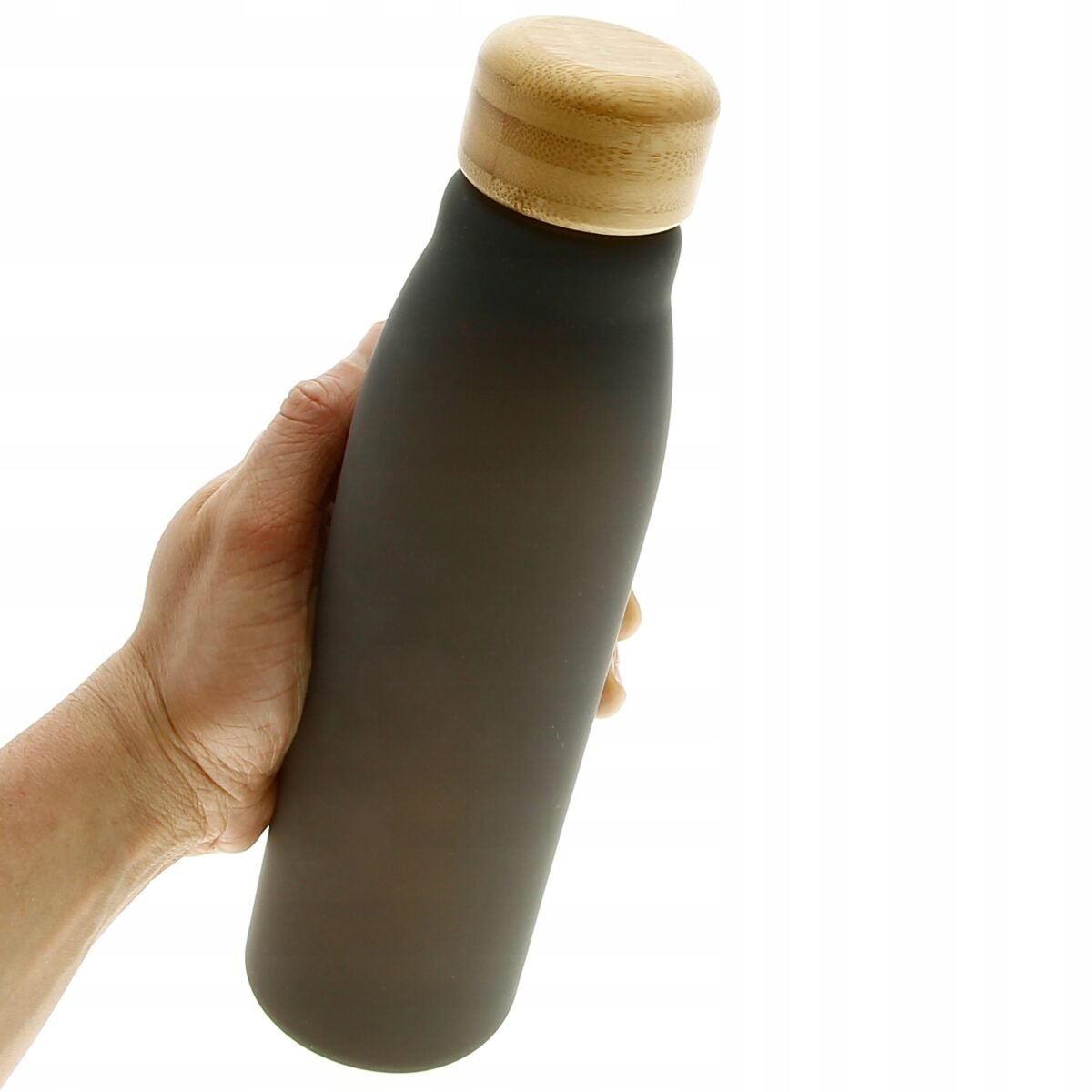 BUTELKA BIDON SZKLANY DO WODY NA SIŁOWNIE EKO 0,6L ZAKRĘTKA BAMBUSOWA