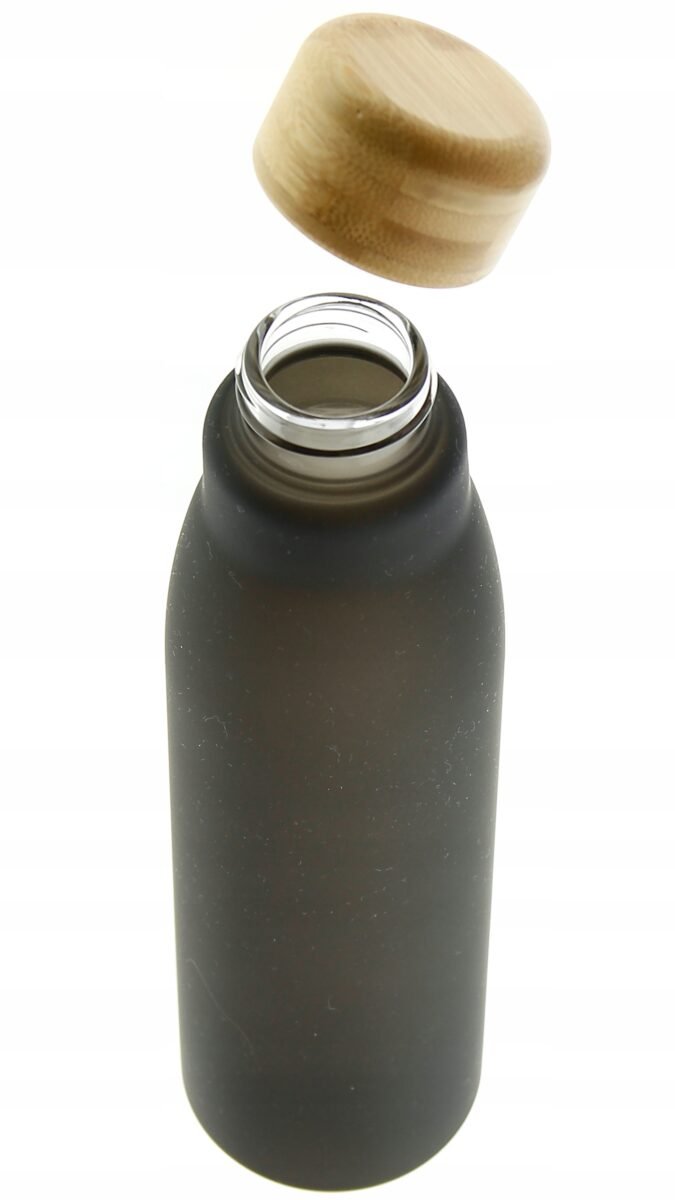BUTELKA SZKLANA BIDON DO WODY NA SIŁOWNIE EKO 600 ML ZAKRĘTKA BAMBUSOWA, zdjęcie 5