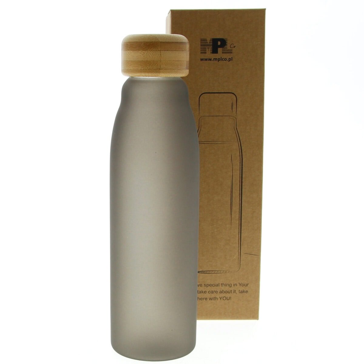 BUTELKA SZKLANA BIDON DO WODY NA SIŁOWNIE EKO 600 ML ZAKRĘTKA BAMBUSOWA, zdjęcie 1