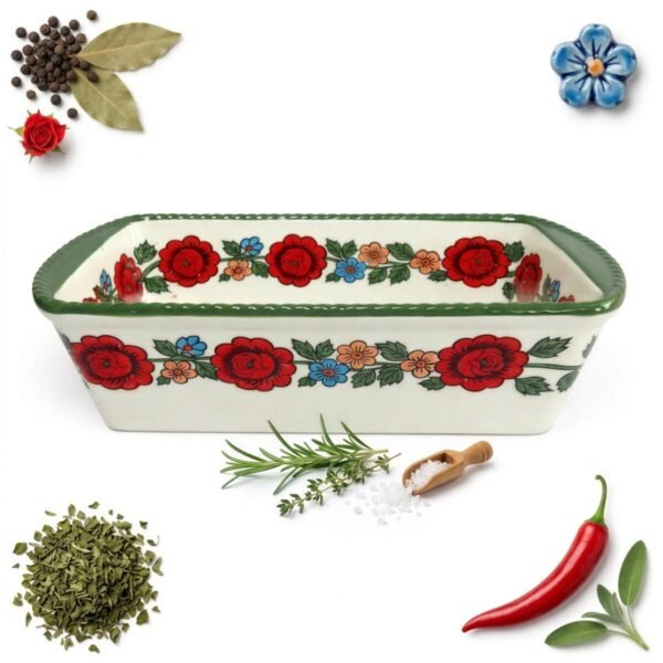 CERAMICZNA FORMA DO PIECZENIA CHLEBA KEKSÓWKA RĘCZNIE MALOWANA 1,8L HALINKA