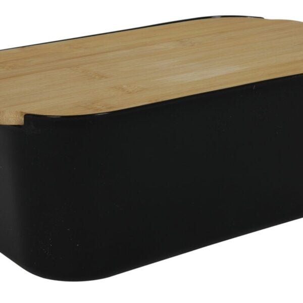 CHLEBAK PLASTIKOWY CZARNY Z BAMBUSOWĄ DESKĄ POKRYWĄ 33x18 cm DESIGN