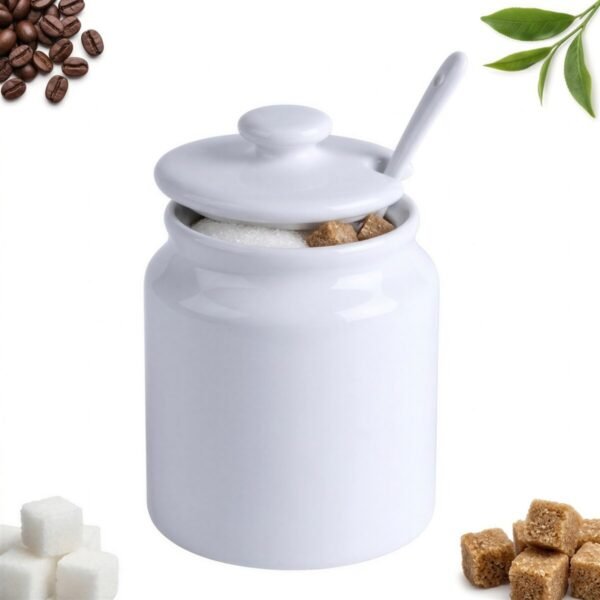 CUKIERNICA PORCELANOWA CUKIERNICZKA DO CUKRU Z ŁYŻECZKĄ BIAŁA 180 ML
