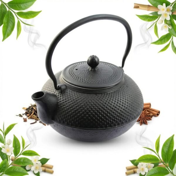 CZAJNIK ŻELIWNY IMBRYK CZARNY 1,5L ZAPARZACZ SITKO DO HERBATY I ZIÓŁ Ø 18CM