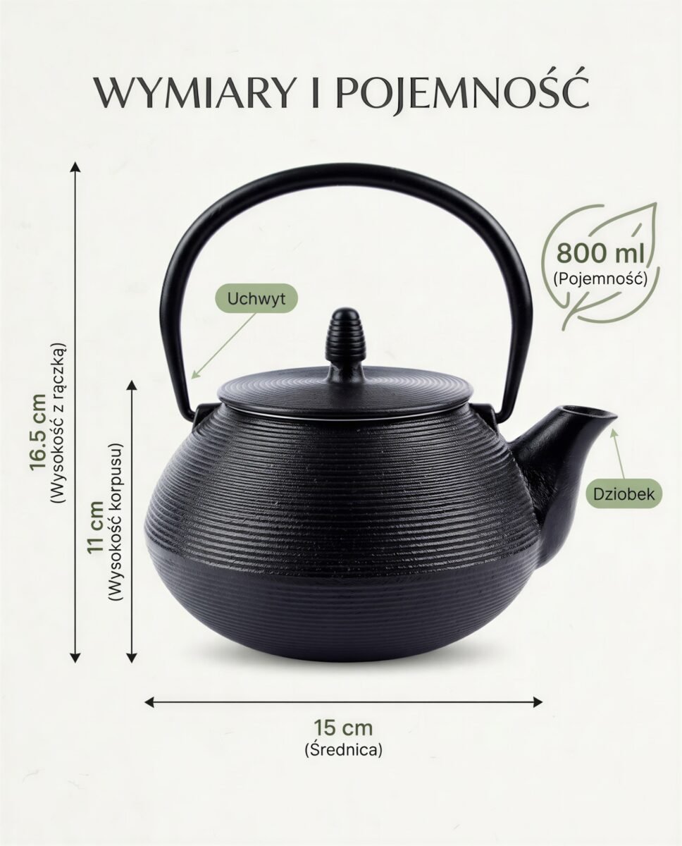 CZAJNIK ŻELIWNY IMBRYK ZAPARZACZ SITKO DO HERBATY ZIÓŁ CZARNY 800 ML, zdjęcie 11