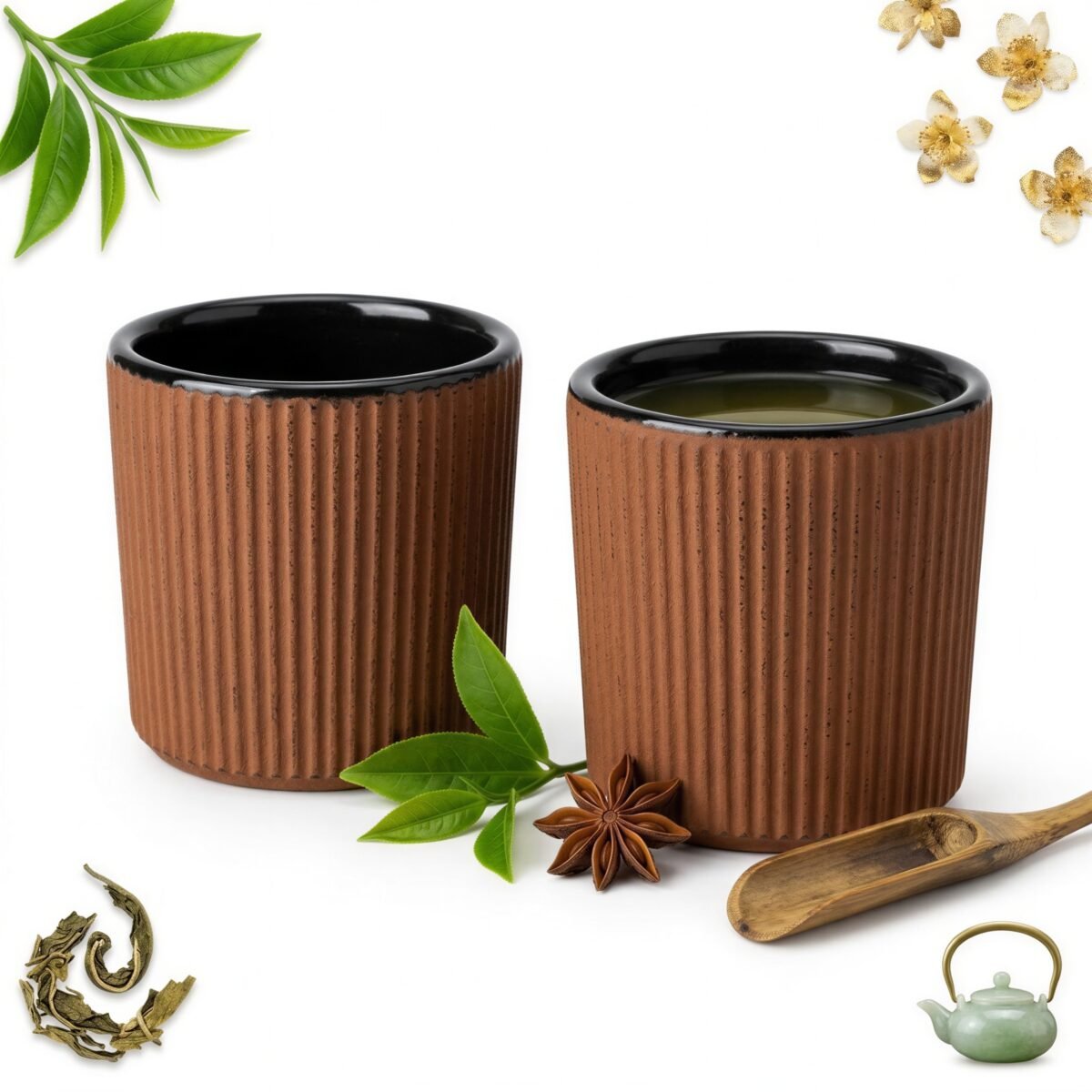 CZARKI FILIŻANKI ZESTAW DO PODAWANIA HERBATY I ZIÓŁ100 ML 2 sztuki BRĄZOWE, zdjęcie 1