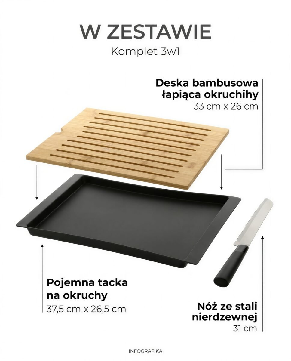 DESKA BAMBUSOWA DO KROJENIA CHLEBA PIECZYWA Z TACKĄ I NOŻEM 37,5X26,5 CM, zdjęcie 9