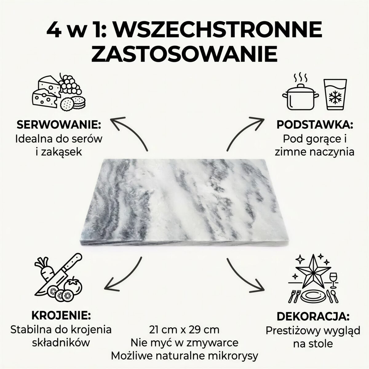 DESKA MARMUROWA KAMIENNA DO SERWOWANIA PODAWANIA DAŃ 21×29 CM NATURALNA, zdjęcie 9