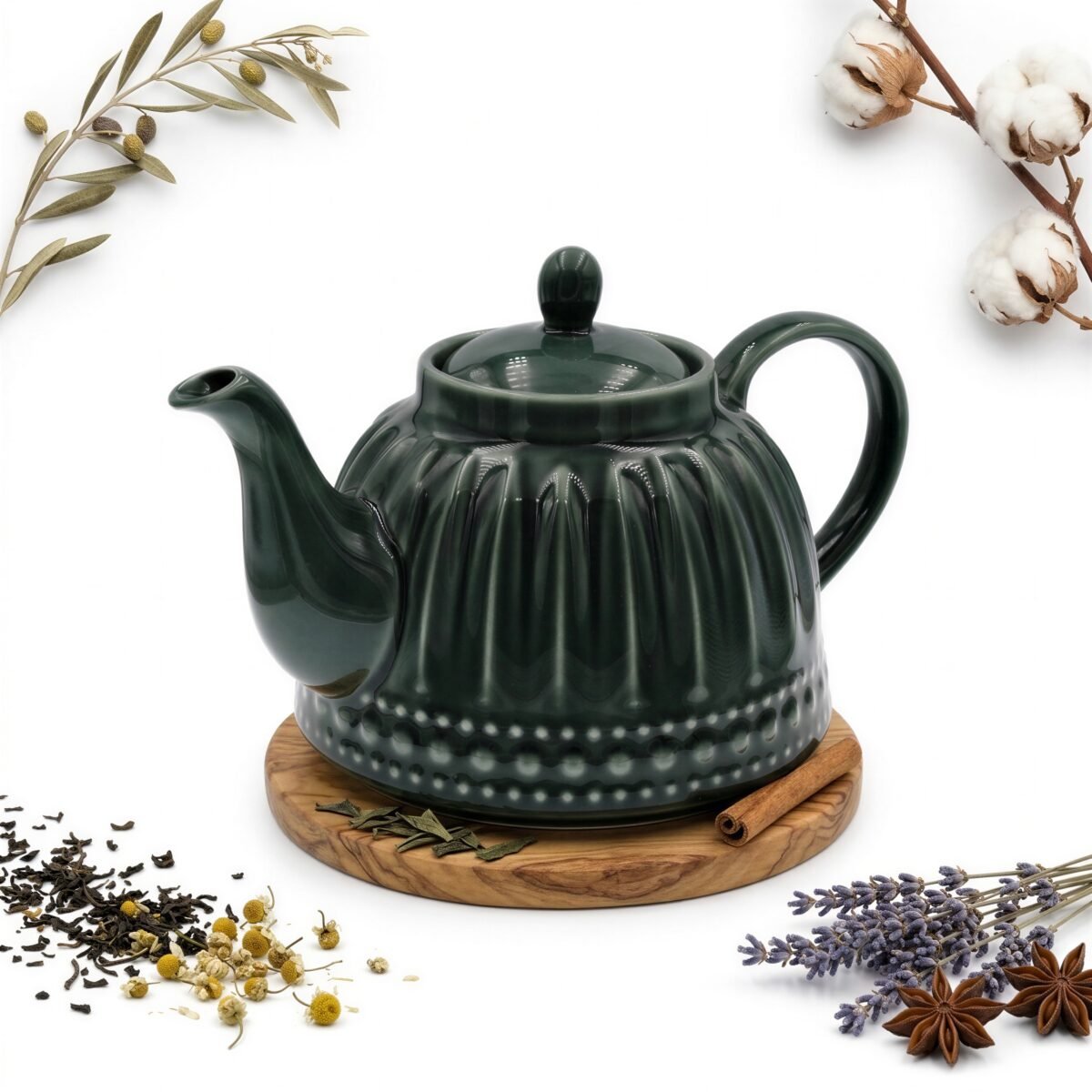 DZBANEK CZAJNIK CERAMICZNY ZAPARZACZ 1 L OLIWKOWA ZIELEŃ DO HERBATY I KAWY, zdjęcie 1