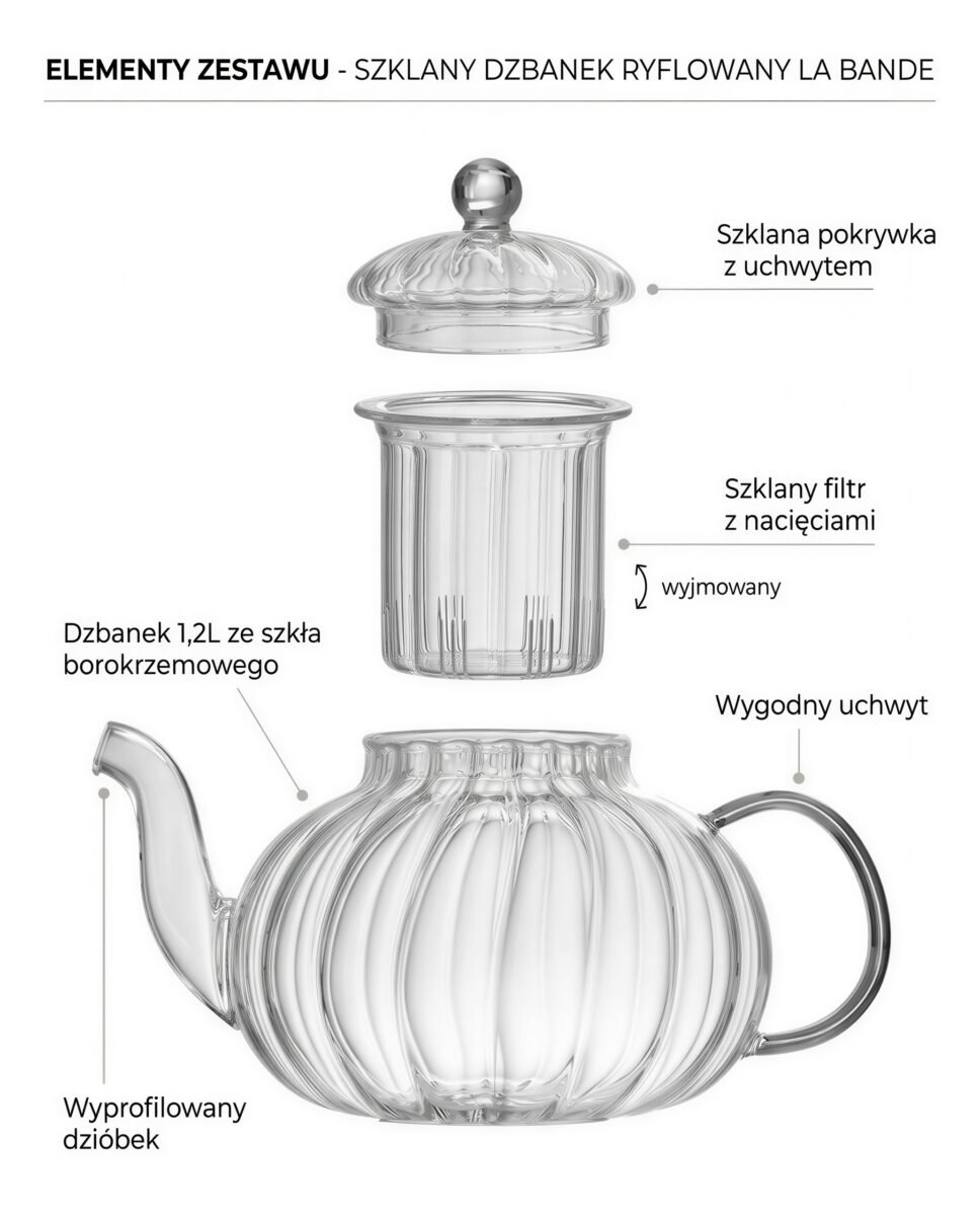 DZBANEK SZKLANY 1,2 L ZAPARZACZ DO HERBATY I ZIÓŁ Z FILTREM 14,5×22 CM, zdjęcie 11