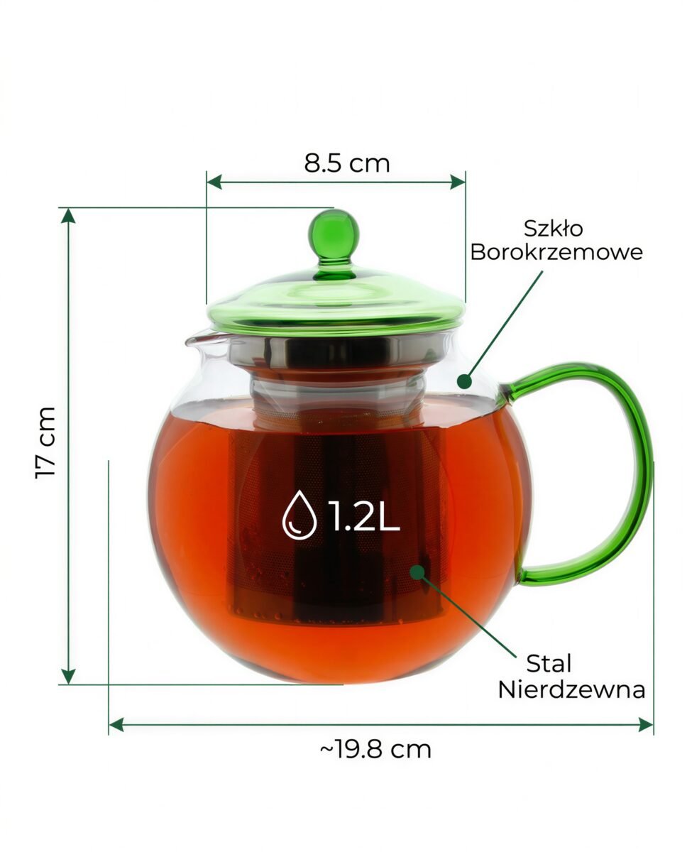 DZBANEK SZKLANY ZAPARZACZ DO HERBATY I KAWY 1,2 L PRZEŹROCZYSTY Z FILTREM, zdjęcie 7