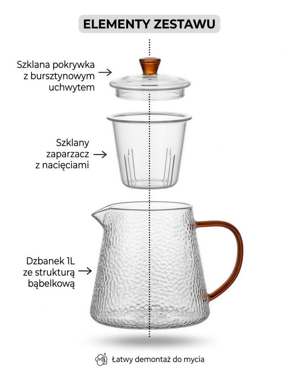 DZBANEK ŻAROODPORNY SZKLANY 1L ZAPARZACZ SZKLANYM DO HERBATY I ZIÓŁ WODY, zdjęcie 7