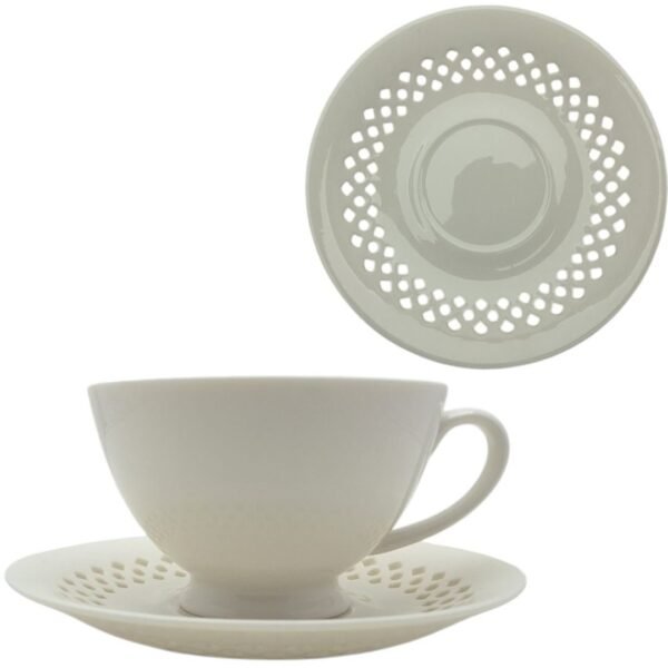 FILIŻANKA CERAMICZNA BIAŁA 260ml ZE SPODKIEM AŻUROWYM DO KAWY HERBATY