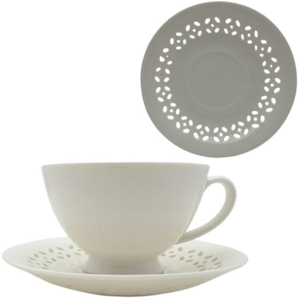 FILIŻANKA CERAMICZNA BIAŁA 260ml ZE SPODKIEM AŻUROWYM DO KAWY HERBATY