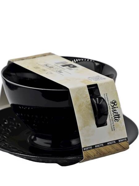 FILIŻANKA CERAMICZNA CZARNA 260ml ZE SPODKIEM AŻUROWYM DO KAWY HERBATY, zdjęcie 3