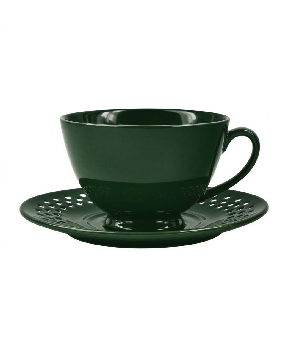 FILIŻANKA CERAMICZNA ZIELONA ZE SPODKIEM AŻUROWYM DO KAWY HERBATY 260ML, zdjęcie 5