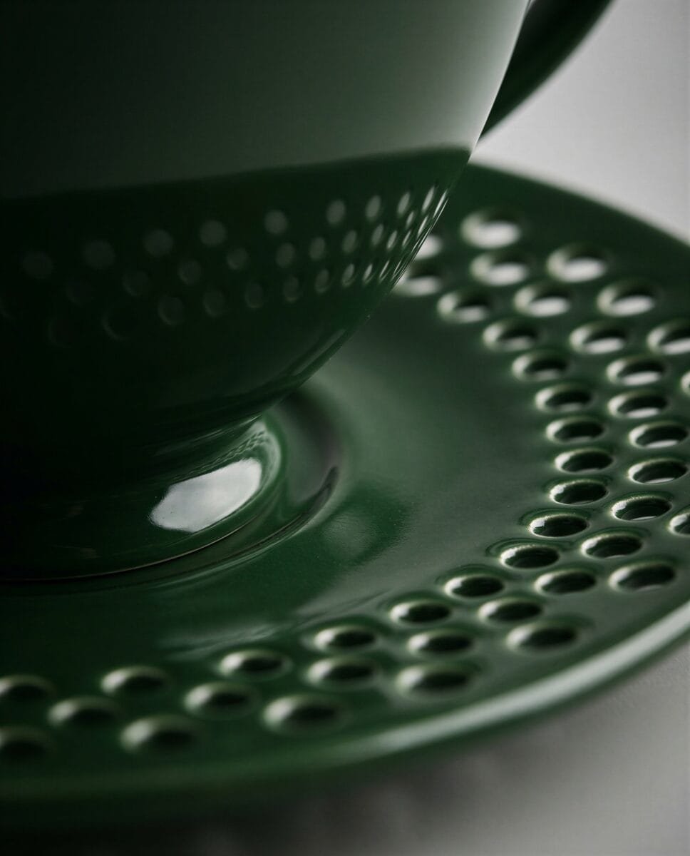 FILIŻANKA CERAMICZNA ZIELONA ZE SPODKIEM AŻUROWYM DO KAWY HERBATY 260ML, zdjęcie 6