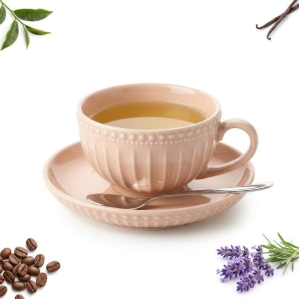 FILIŻANKA DO KAWY I HERBATY ZE SPODKIEM CERAMICZNA PASTELOWY BEŻ 250ML