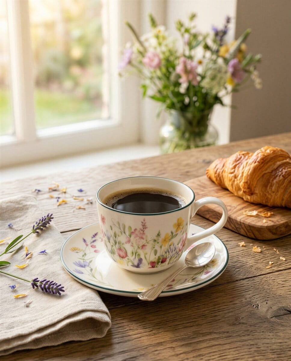 FILIŻANKA ZE SPODKIEM DO KAWY HERBATY CERAMICZNA BIAŁA 250 ML KWIATY ŁĄKA, zdjęcie 2