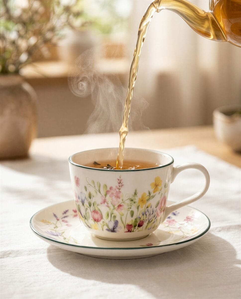 FILIŻANKA ZE SPODKIEM DO KAWY HERBATY CERAMICZNA BIAŁA 250 ML KWIATY ŁĄKA, zdjęcie 12