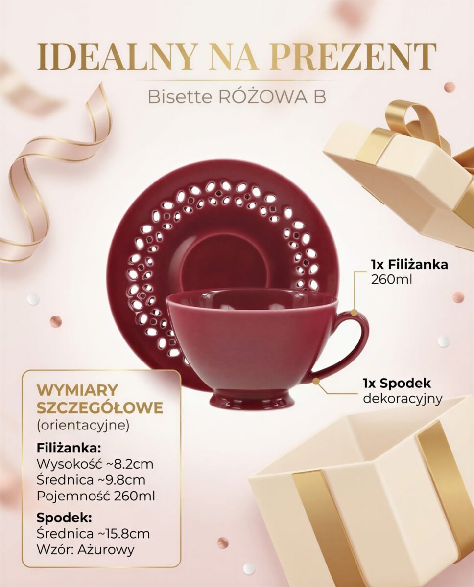 FILIŻANKA ZE SPODKIEM DO KAWY HERBATY CERAMICZNA RÓŻOWA 260ml ZESTAW KAWOWY, zdjęcie 7