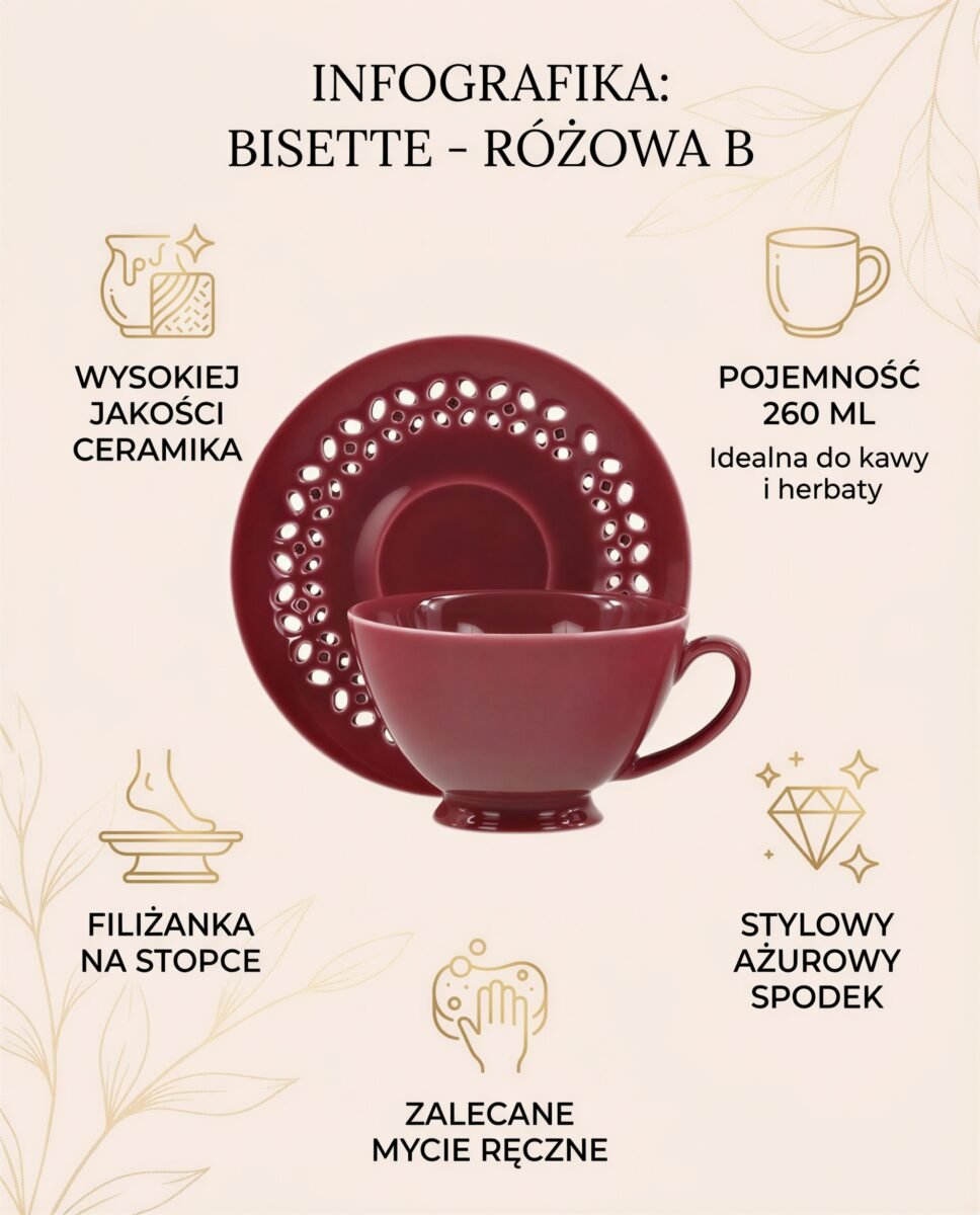 FILIŻANKA ZE SPODKIEM DO KAWY HERBATY CERAMICZNA RÓŻOWA 260ml ZESTAW KAWOWY, zdjęcie 9