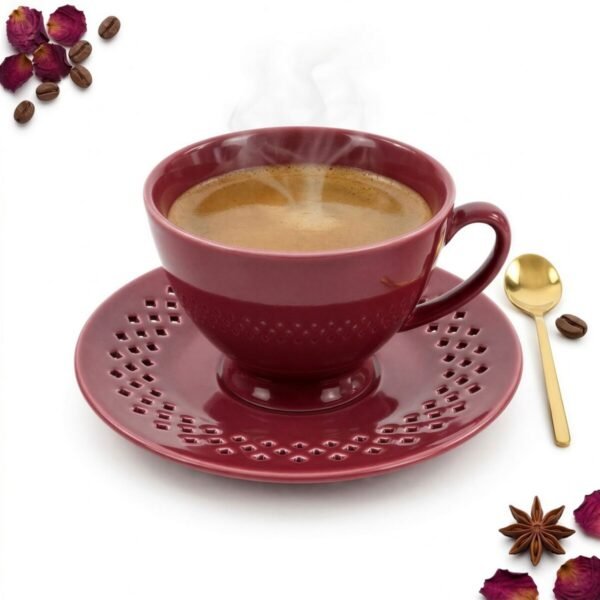 FILIŻANKA ZE SPODKIEM DO KAWY HERBATY CERAMICZNA RÓŻOWA 260ml ZESTAW KAWOWY