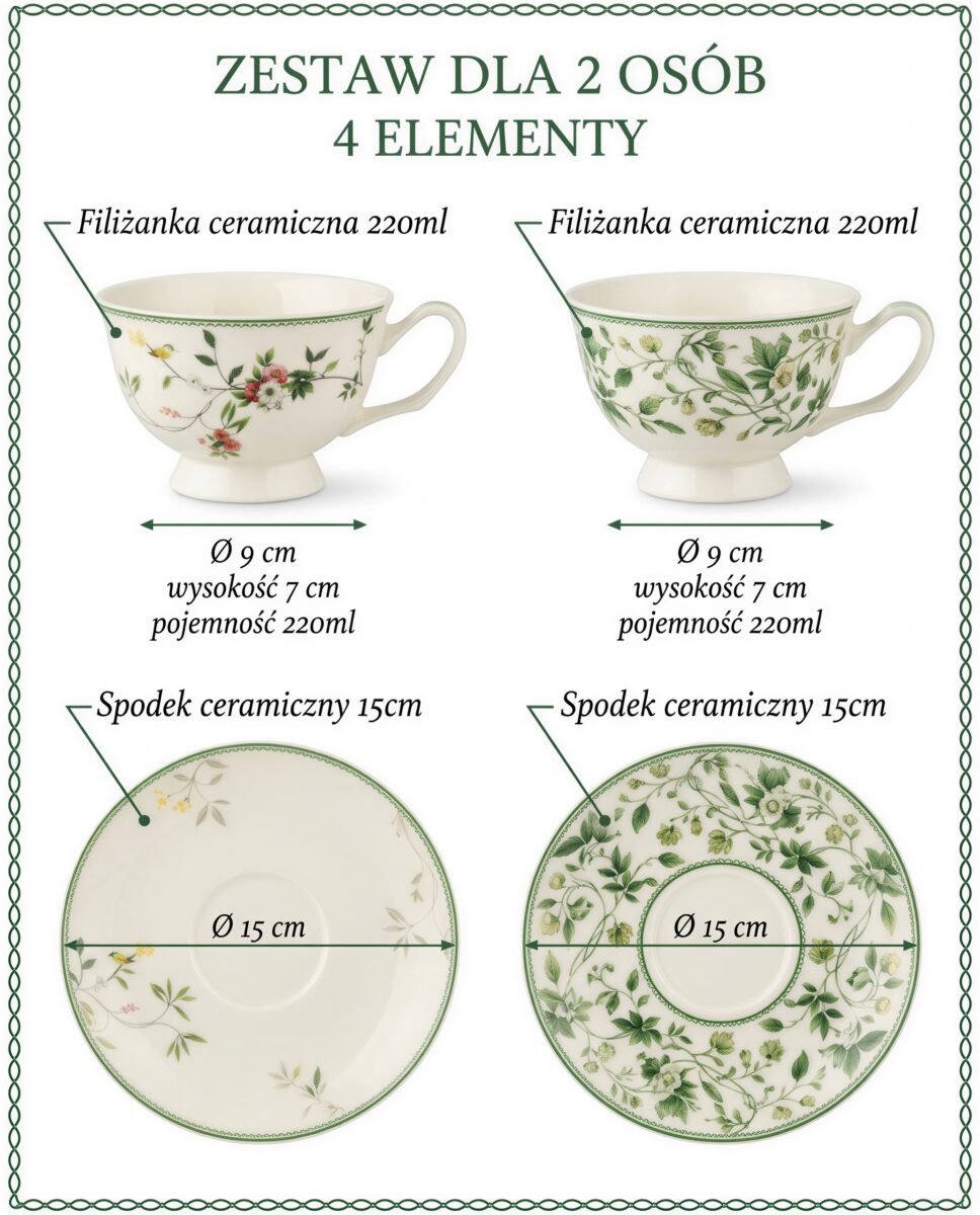 FILIŻANKI ZE SPODKAMI ZESTAW 2 SZT. 220 ML DO KAWY HERBATY CERAMIKA, zdjęcie 9