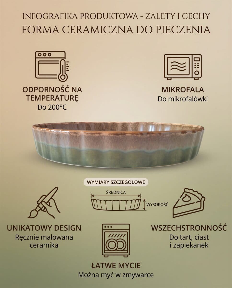 FORMA DO PIECZENIA TARTY CIASTA MAZURKA CERAMICZNA Ø26 CM ŻAROODPORNA, zdjęcie 8