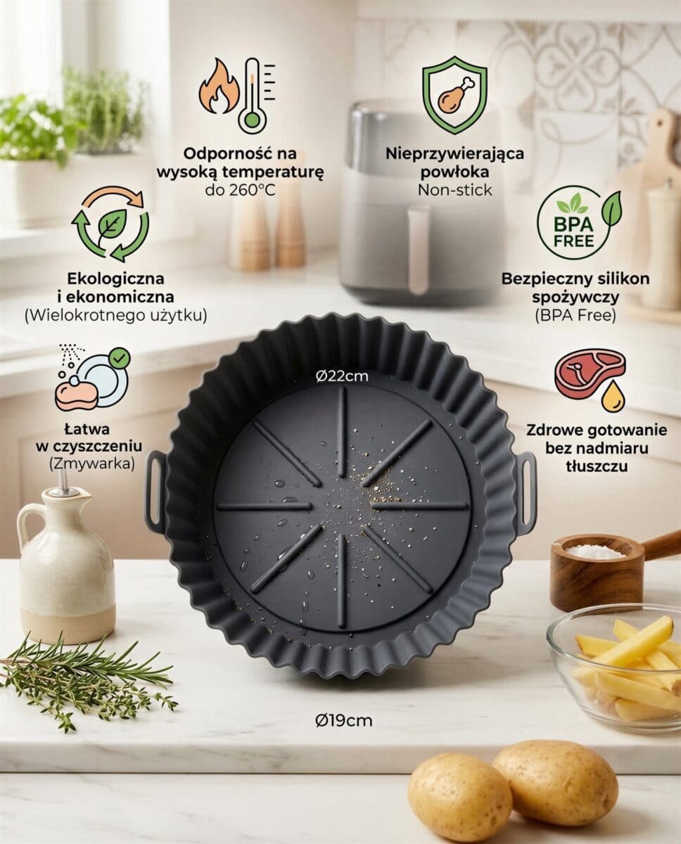 FORMA SILIKONOWA DO AIR FRYER WKŁAD FRYTKOWNICY BEZTŁUSZCZOWEJ 22 CM, zdjęcie 9