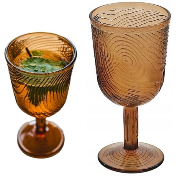 KIELISZEK DO WINA SZKLANY WZÓR PLASTRA DREWNA ARBRE BRĄZOWY DESIGN