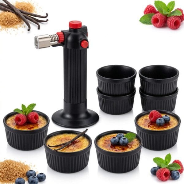 KOKILKI x8 FOREMKI 200 ML DO ZAPIEKANIA PALNIK DO CREME BRULEE ZESTAW 9 EL