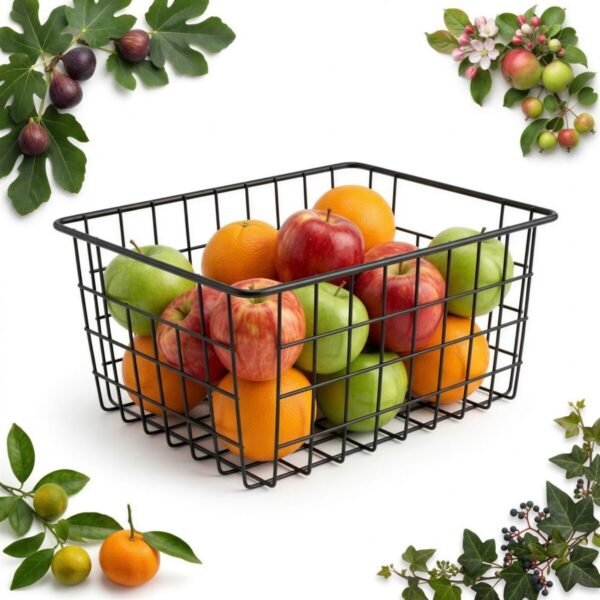 KOSZYK METALOWY NA OWOCE I WARZYWA ORGANIZER KUCHENNY CZARNY 28 CM