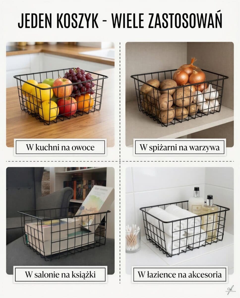 KOSZYK METALOWY NA OWOCE I WARZYWA ORGANIZER KUCHENNY CZARNY 28 CM, zdjęcie 9