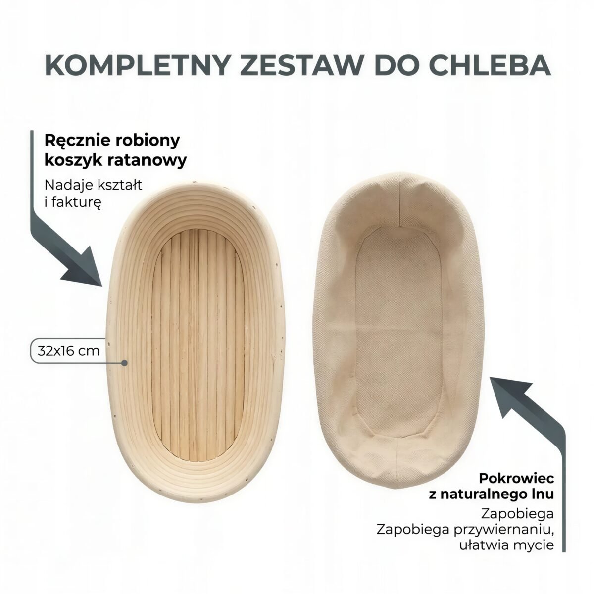 KOSZYK RATAN DO WYRASTANIA CIASTA NA CHLEB 32 CM DO GAROWANIA Z POKROWCEM, zdjęcie 10