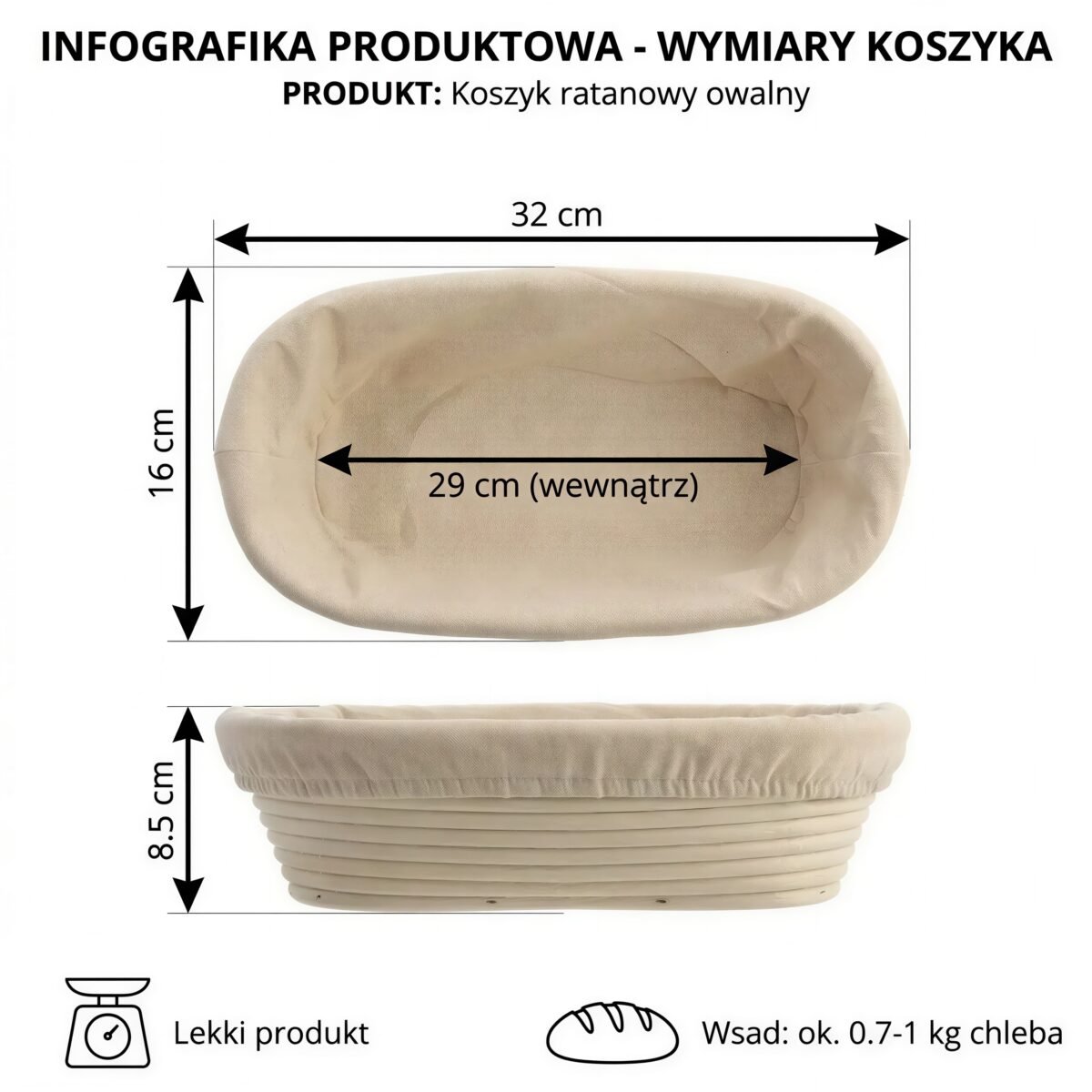 KOSZYK RATAN DO WYRASTANIA CIASTA NA CHLEB 32 CM DO GAROWANIA Z POKROWCEM, zdjęcie 12