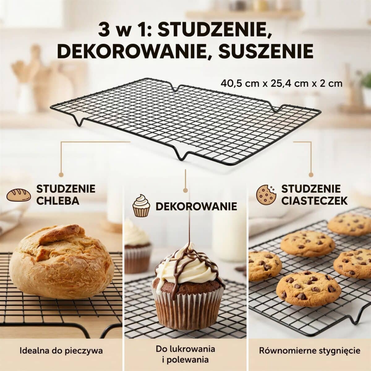 KRATKA DO STUDZENIA CHLEBA PIECZYWA PUDROWANIA CIASTA 40,5×25,4 CM STALOWA, zdjęcie 8