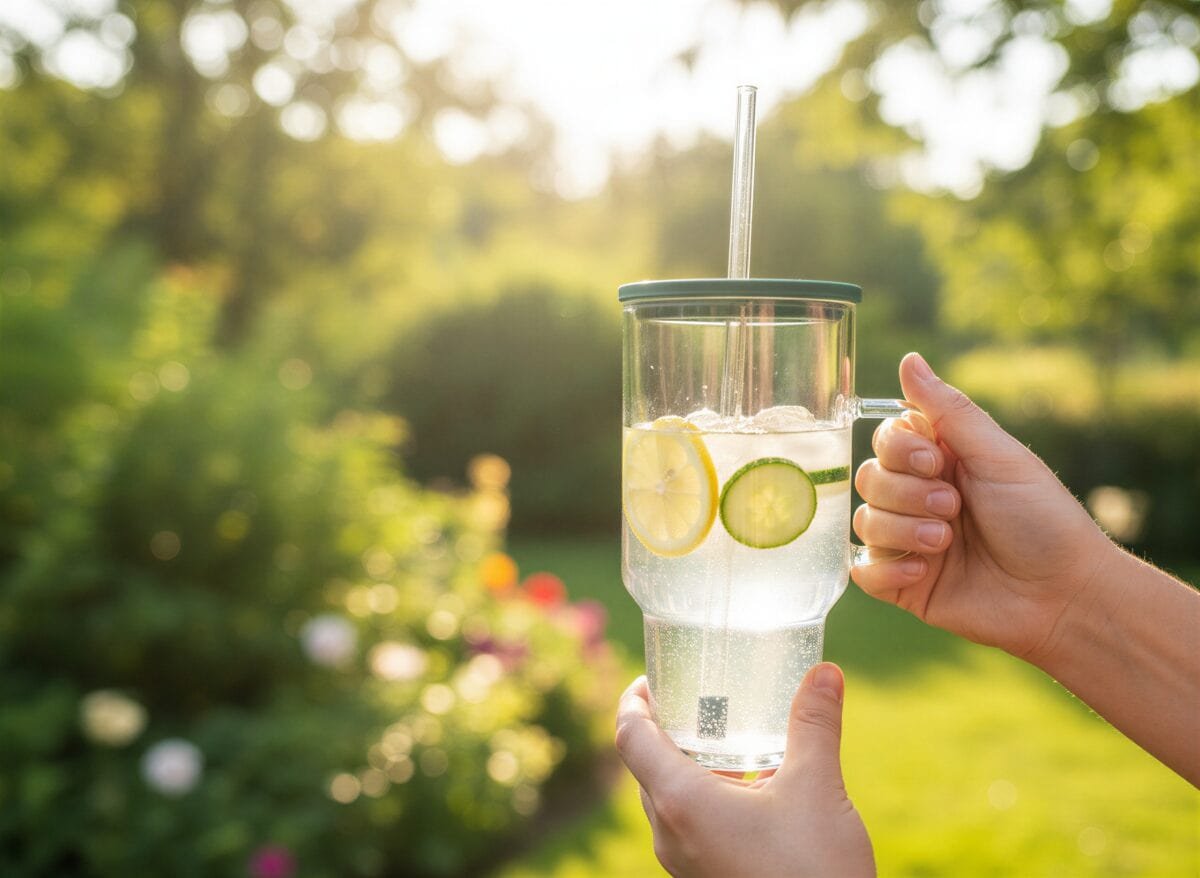 KUBEK BIDON SZKLANY TYPU STANLEY BIG 1,1L PRZEZROCZYSTY Z POKRYWKĄ I SŁOMKĄ, zdjęcie 3