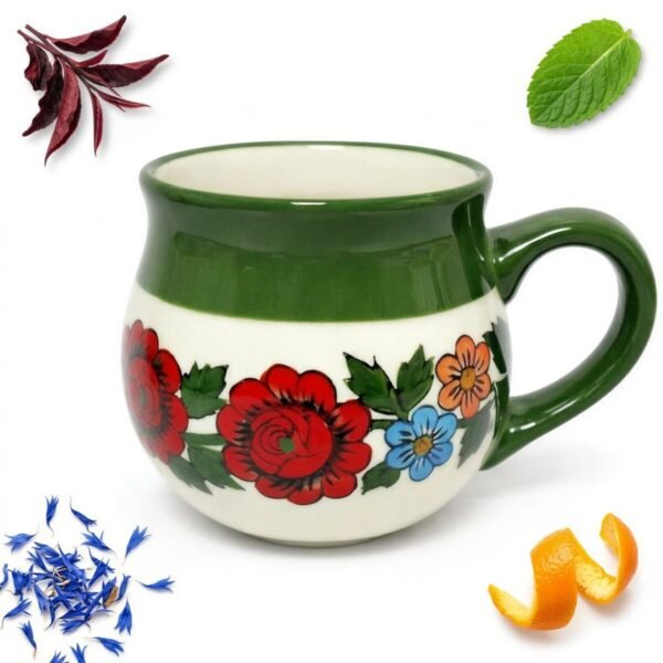 KUBEK CERAMICZNY BARYŁKA DO HERBATY KAWY RĘCZNIE MALOWANY 300 ML HALINKA