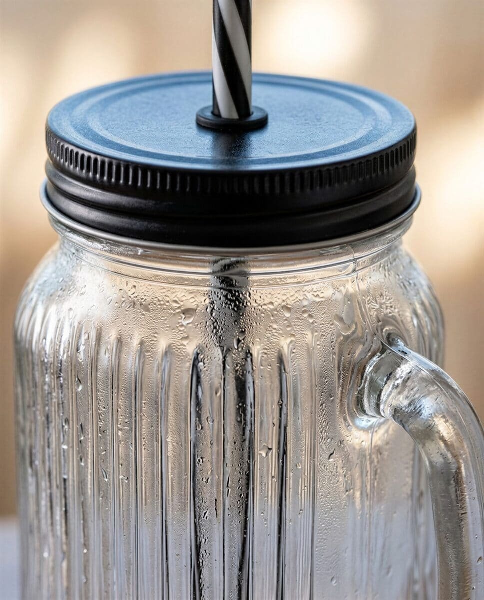 KUBEK SŁOIK SZKLANY ZE SŁOMKĄ DO WODY SOKU NAPOJÓW RYFLOWANY 450 ML