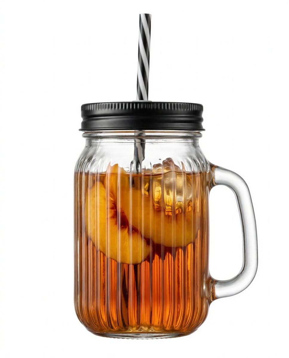 KUBEK SŁOIK SZKLANY ZE SŁOMKĄ DO WODY SOKU NAPOJÓW RYFLOWANY 450 ML, zdjęcie 5