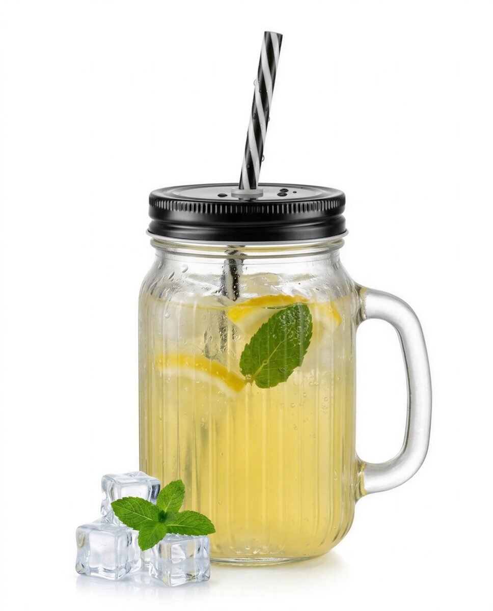 KUBEK SŁOIK SZKLANY ZE SŁOMKĄ DO WODY SOKU NAPOJÓW RYFLOWANY 450 ML, zdjęcie 10