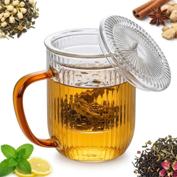 KUBEK SZKLANKA 0,4L TERMICZNY ZAPARZACZ ZKLANY DO HERBATY SZKŁO ZESTAW 3el