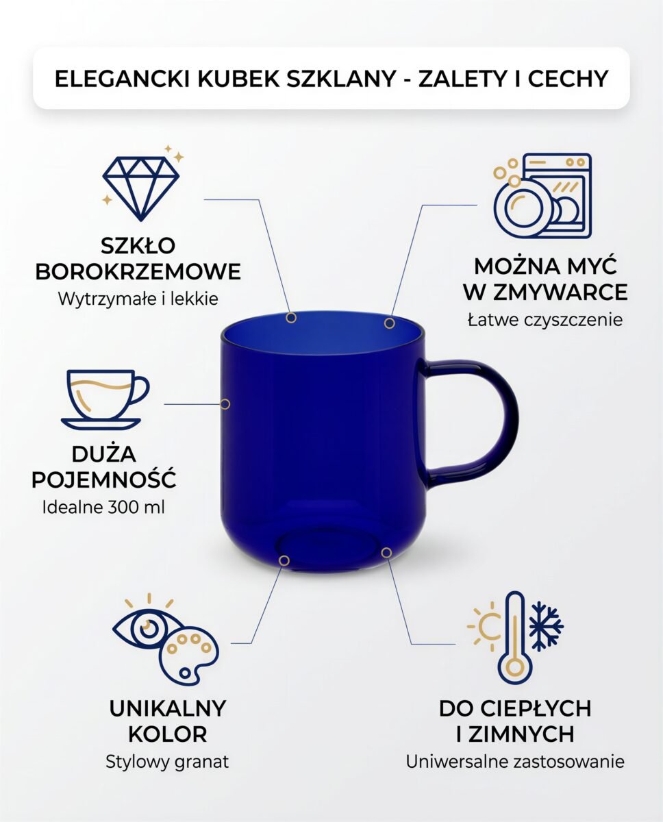 KUBEK SZKLANKA DO KAWY HERBATY WODY CZEKOLADY 310 ML GRANATOWA ZMYWARKA, zdjęcie 7