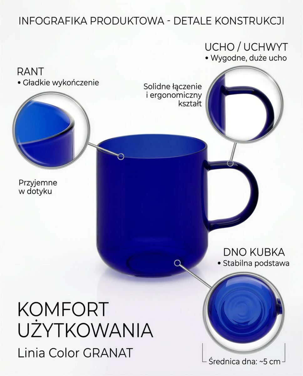 KUBEK SZKLANKA DO KAWY HERBATY WODY CZEKOLADY 310 ML GRANATOWA ZMYWARKA, zdjęcie 9