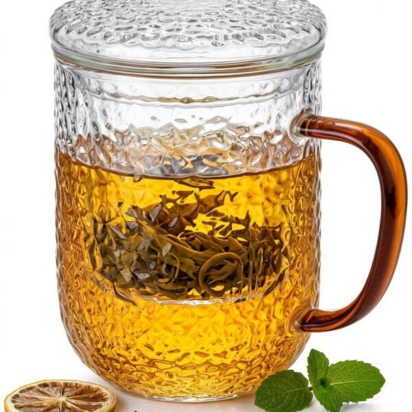 KUBEK SZKLANKA Z ZAPARZACZEM SZKLANYM SITKIEM DO HERBATY ZIÓŁ 400 ML