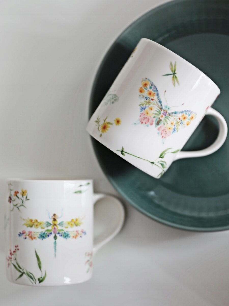 KUBKI KUBEK CERAMICZNY 300 ml wzór Motyla i Ważki PAPILLON ZESTAW 2 SZTUK, zdjęcie 1