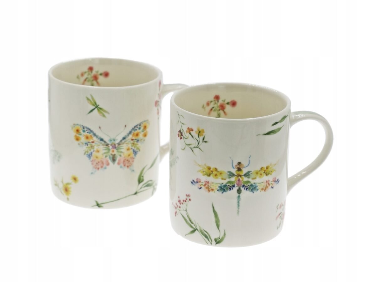 KUBKI KUBEK CERAMICZNY 300 ml wzór Motyla i Ważki PAPILLON ZESTAW 2 SZTUK