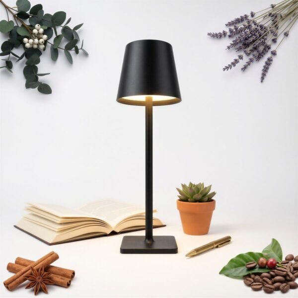 LAMPA STOŁOWA METAL 36 CM CZARNA NA AKUMULATOR Z ŁADOWANIEM USB-C